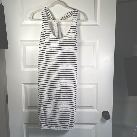 J Crew Dress Black White Stripe Twisted Back Lined Size 2 Sleeveless Shift Small - Picture 1 of 9